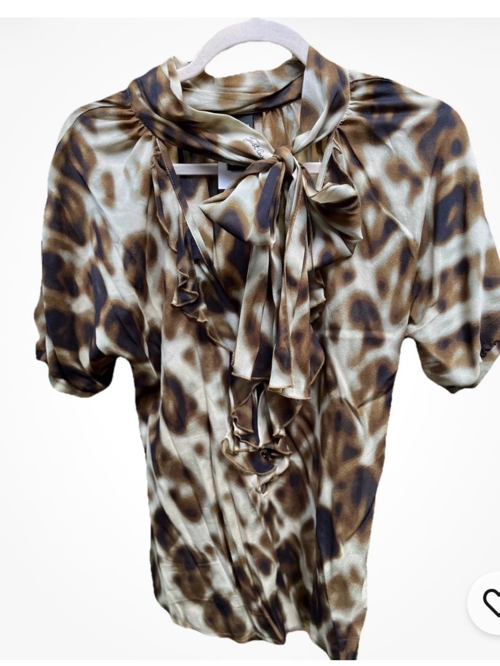 Vintage Just Cavalli 42 Camouflage Print Tie Short Puff Sleeve Sheer